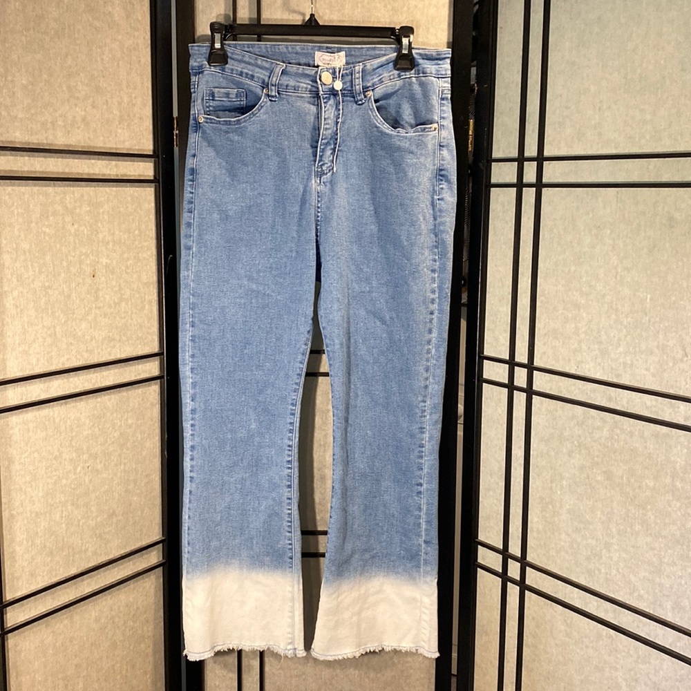 Mud Pie Womens Sz M jeans STRETCH acid washed detail ankle raw hem cropped BOHo
